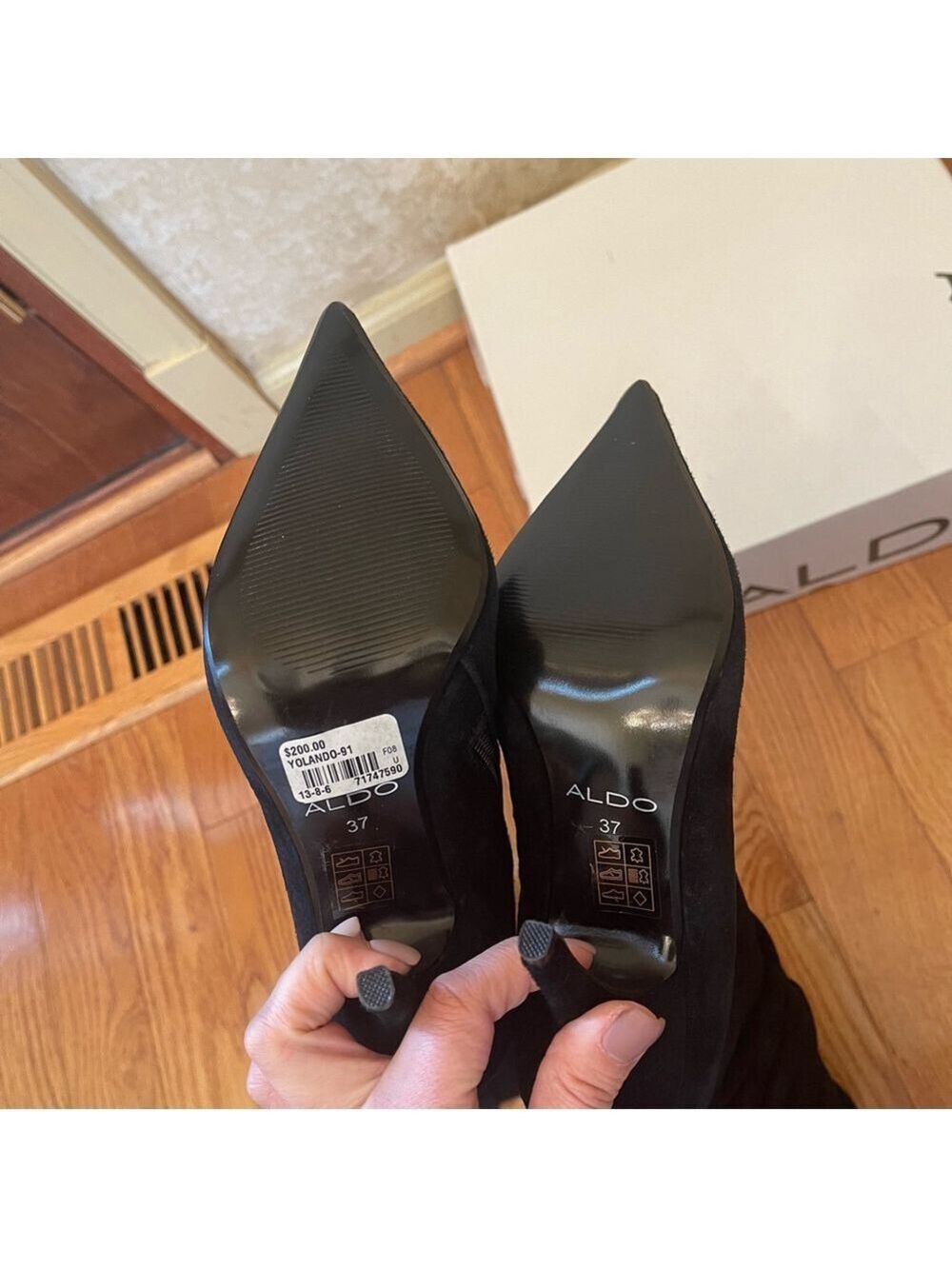 ALDO Yolando Black Suede Leather over the knee high heels boots Sz 37 - Picture 6 of 12